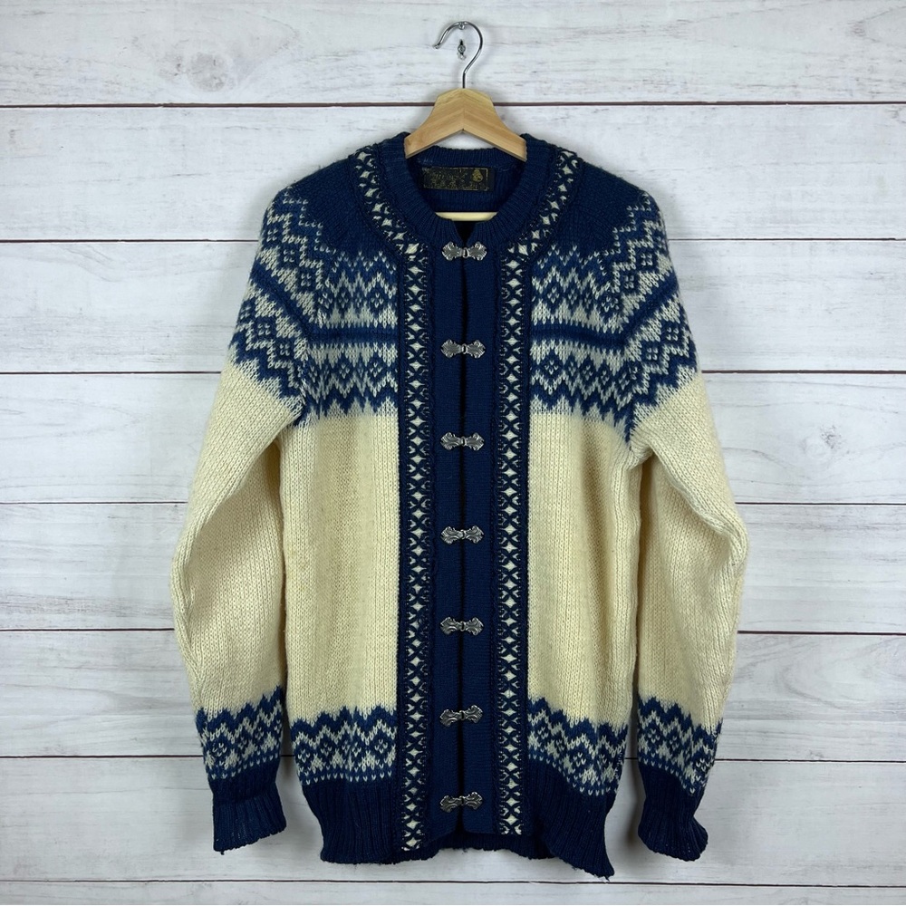 Vintage Norstrikk Norway Fair Isle Wool Cardigan Sweater Medium